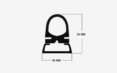Tvärsnittsdiagram av en tätningsprofil med mått för Omegalist och Ankarskena. Höjd är 34 mm och bredd är 40 mm.