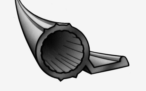 Illustration av en tvärsnittsvy av en Silikonlist SIO som visar en inre kammare med en serie spår och utvidgad exteriör.