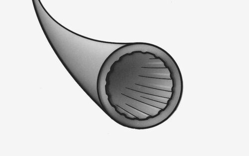Illustration av ett tvärsnitt av en Silikonlist SIR med invändiga åsar.