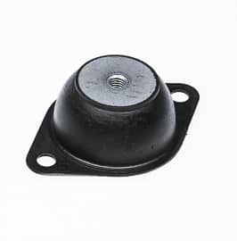 En Vibrationsdämpare typ M med gängad metallinsats och två monteringshål på plan bas.